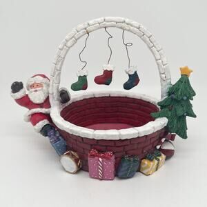 Christmas Themed Ceramic Candy Dish - Santa with Presents, Stockings, and Tree